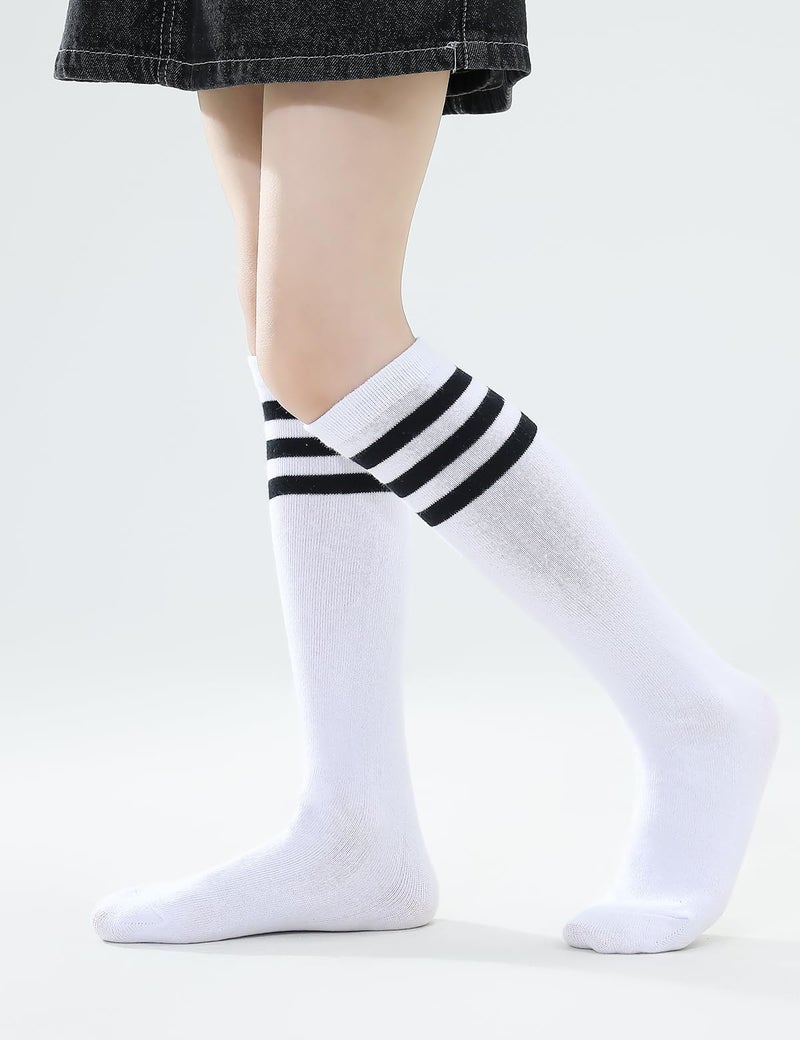 TOCONFFON Knee High Tube Socks for Boys Girls Teens, Kids Soccer School Cotton Uniform Sports Socks 3,4 Pairs(Black Strips 3 Pairs,8-12) - Image 3